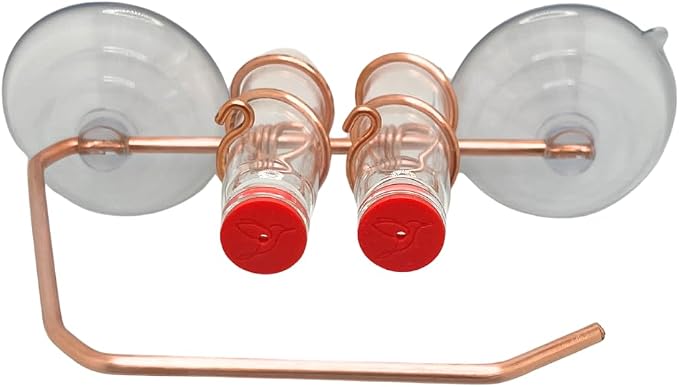 Duo Feeder | Window Hummingbird Feeder | Copper and Aluminum | Multiple Stations | Modern Hummingbird Feeder | Glass Bottles | Suction Cups (Copper, Two Station - Wide Perch)