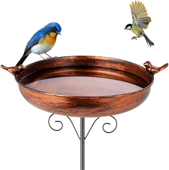 DREAMSOUL 38 Inch Tall Bird Bath with Stake, Vintage Copper Bird Bath for Outside Metal Freestanding Birdbath for Garden Yard Patio