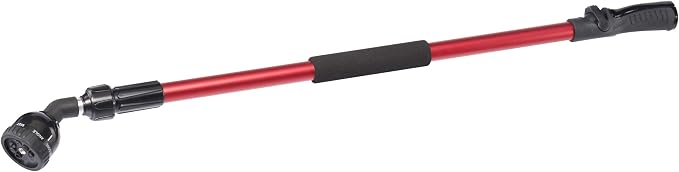 Dramm Telescoping RainSelect Rain Wand – 9 Pattern Adjustable Spray Head, One Touch Thumb Valve, Extends 34–55 Inch Aluminum Watering Wand for Garden Hose – Red