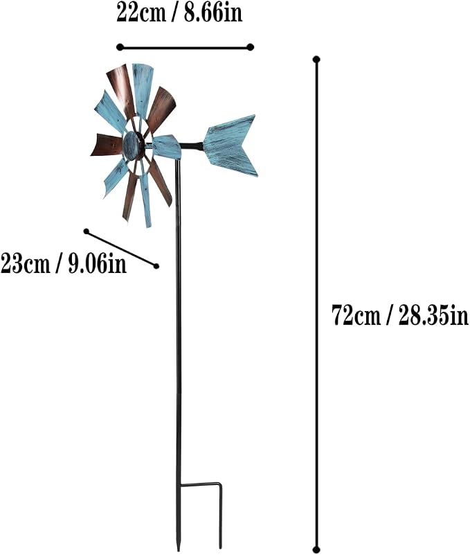 BinaryABC Outdoor Yard Windmill Metal Wind Spinner,Wind Sculptures Spinners Yard Decor Pinwheel,for Garden Yard Lawn Patio Decoration (Retro Two-Color)