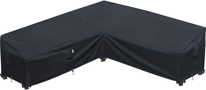 Upgraded Patio Furniture Covers, Waterproof Outdoor Sectional Cover, 600D PU Outdoor Furniture Sofa Covers 100" x 100" L Shaped Oudoor Couch Cover, V-Shape Outside Protector- Midnight Black
