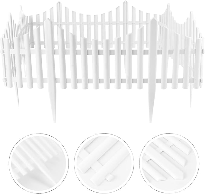5 Pcs Flexible Picket Fence Garden Border, Plastic Decorative Landscape Edging Fences, Grass Lawn Flowerbeds Plant Borders, White (Overall Length 120 Inches)