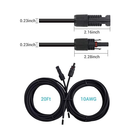 Renogy 20FT 10AWG Solar Adaptor Wire Extension Cables with Female and Male Connector, 20FT 10AWG, a Pair,Black