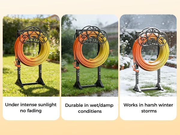 Garden Hose Holder Heavy-Duty Freestanding Water Hose Holder Holds 160Ft Hoses with 2 Tool Hooks, Rustproof Freestanding Hose Stand with 4 Spikes Hose Hanger Storage Rack for Outside, Yard, Lawn