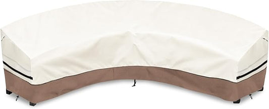 Okcool Outdoor Sectional Cover,Curved Patio Furniture Covers for 4-6 Seater Outdoor Furniture Couch,158"(Back Arc Length) x 104"(Front Arc Length),Beige & Brown