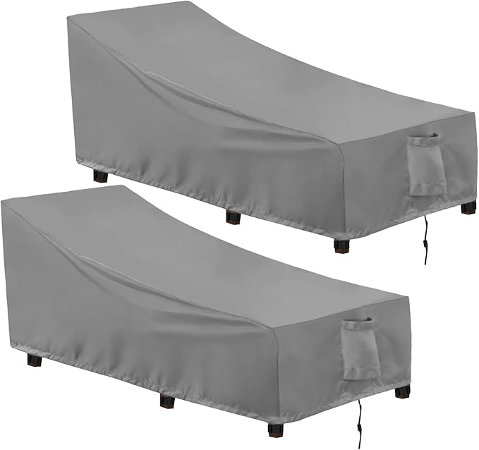 OutdoorLines Outdoor Waterproof Patio Chaise Lounge Chair Cover - UV Resistant Lounger Covers Heavy Duty Weatherproof Patio Sofa Furniture Covers, 2 Packs, 64Wx28Dx30H Inches, Gray