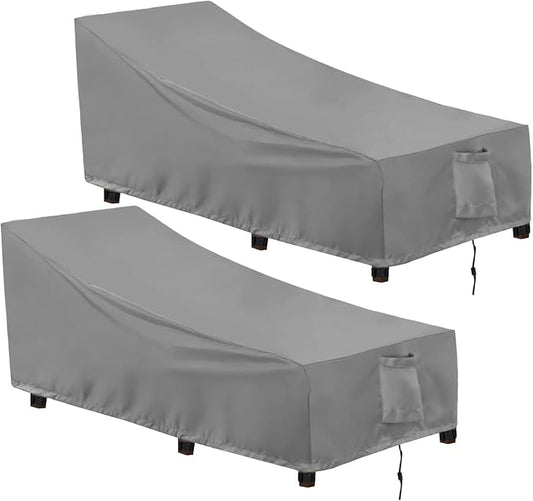 OutdoorLines Outdoor Waterproof Patio Chaise Lounge Chair Cover - UV Resistant Lounger Covers Heavy Duty Weatherproof Patio Sofa Furniture Covers, 2 Packs, 64Wx28Dx30H Inches, Gray