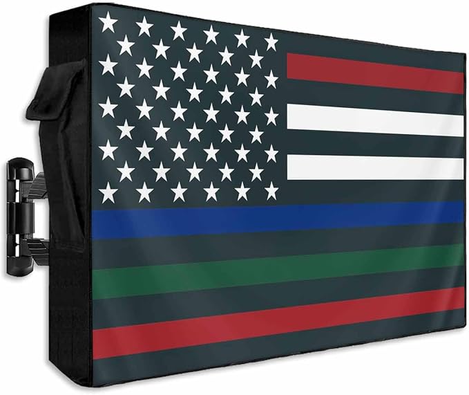 American Flag Outdoor TV Cover 30 to 32 In Weatherproof, Red Green Blue Stripes 600D Oxford TV Covers with Waterproof Zipper, USA Flag Outside Flat TV Screen Protector Size 30"W x 19"H x 4.5"D