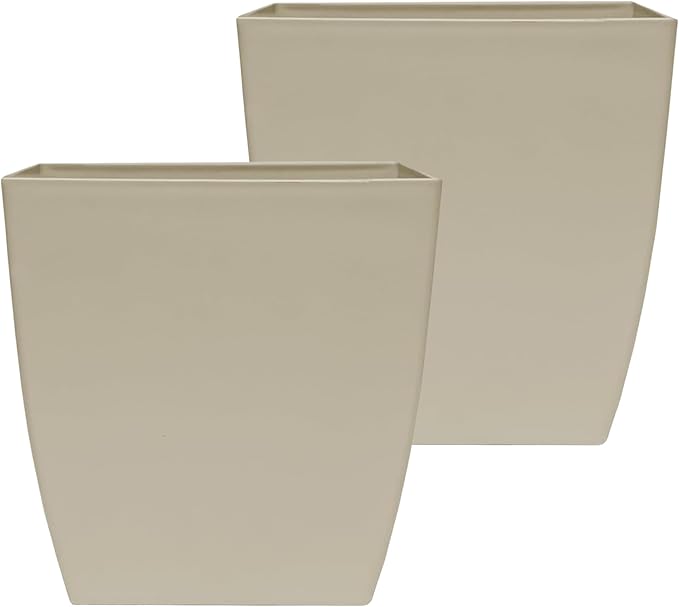 The HC Companies Aria Self Watering Square Plant Pot w/Drainage - Classic Planters for Outdoor Plants & Indoor Plants - Lightweight & UV-Resistant Plastic Pots for Plants (6" Beige, Pack of 2)