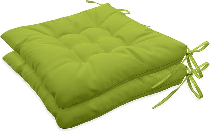 Outdoor Indoor Tufted Chair Cushions, Seat Cushions with Ties, Chair Pads Waterproof for Porch Kitchen Office Garden Grass Green 16" x 16", Set of 2