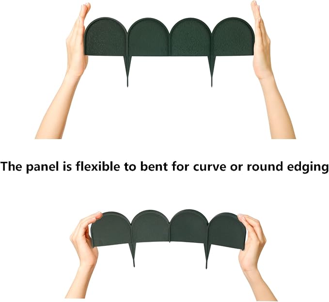Evelyne Garden Border Edging in Half Round (Semicircle) Arched Design - 15pcs Green Yard Landscaping Fence Liner Lawn Edge Barrier - 20ft. Kit of Decorative Lawn Landscape Panels Elements