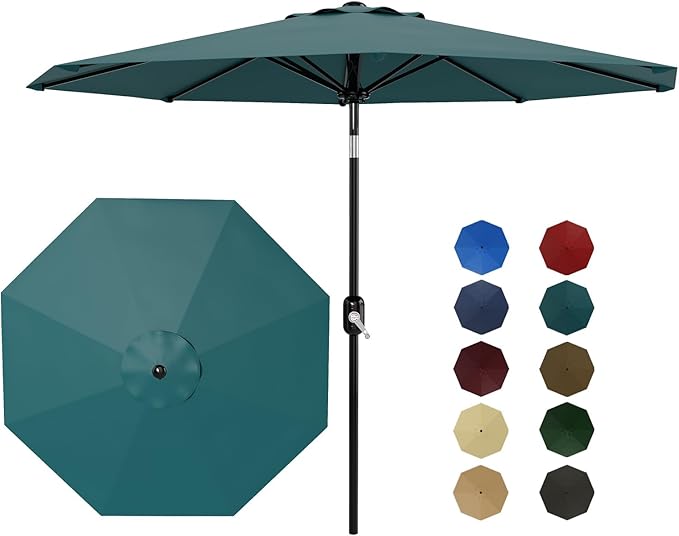 Garvee 9 ft Patio Umbrella - 8 Sturdy Ribs Outdoor Table Umbrella with Crank Lift & Push Button Tilt - Market Umbrella for Pool, Deck, Yard, Garden - Turquoise
