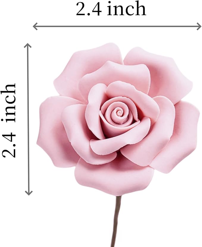 Handmade Porcelain 3D Ceramic Rose Flower, Eternal Flower Decoration for Home Office Decor, Creative Desktop vases, Porcelain Decorations, Exquisite, Set of 6 (Pink)
