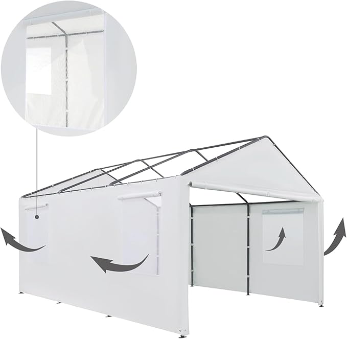 Carport Replacement Sidewall Replacement Sidewall Tarp Top for 10' x 20' Carport Frame Replacement Side Wall Cover Top Cover and Frame Not Included (White)