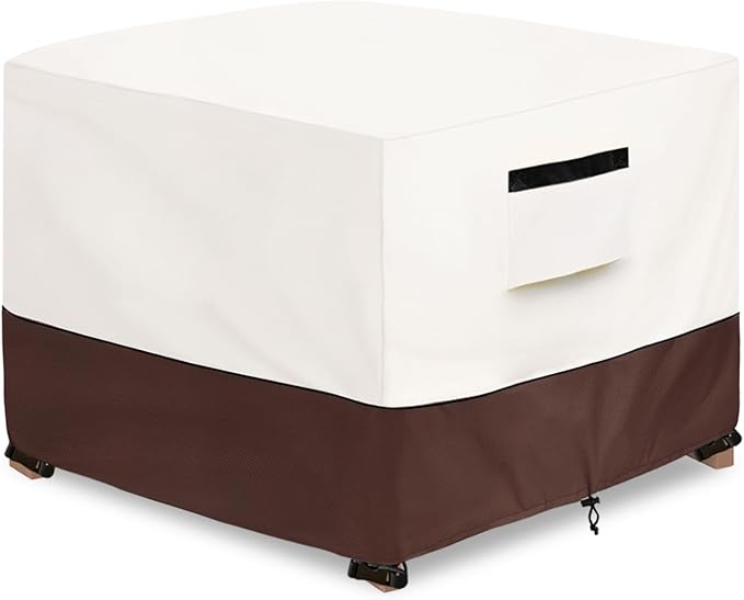 Patio Ottoman Cover,32W x 32D x 18H inch,Waterproof Square Patio Small Side Table Cover,Suitable for 3-Piece Outdoor Wicker Patio Bistro Set Side Table(Beige)