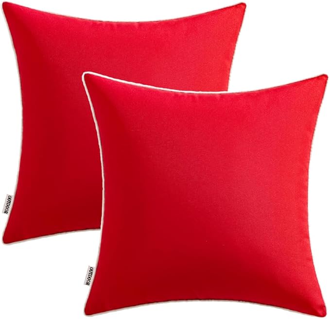 MIULEE Pack of 2 Outdoor Waterproof Pillow Covers Decorative Farmhouse Throw Pillow Covers Square Solid Color Couch Pillow Covers for Patio Tent Bed Sofa Living Room 24x24 Inch Red