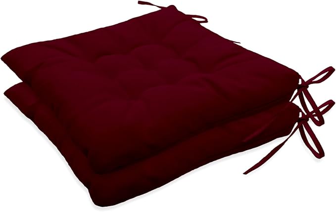 Outdoor Indoor Tufted Chair Cushions, Seat Cushions with Ties, Chair Pads Waterproof for Porch Kitchen Office Garden Burgundy 16" x 16", Set of 2