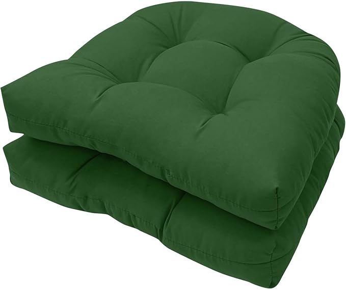Outdoor Indoor U Shaped Wicker Seat Cushion Tufted Chair Pads Chair Cushions Set for Patio Garden Home Office Furniture Dark Green, Set of 2
