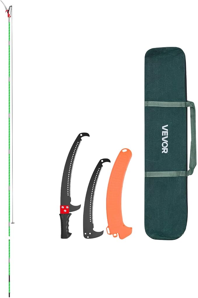 VEVOR Manual Pole Saw, 3.87-27 ft Extendable Pole Tree Pruner with Scissors, Sharp 65Mn Steel Blade, Lightweight Fiberglass Handle Pole, for High Branch Trimming, Pruning Tool for Palms and Shrubs