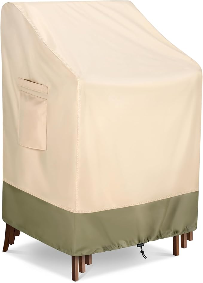 COSFLY Stackable Patio Chairs Covers Waterproof, Outdoor Furniture Covers Heavy Duty for 4-6 Stacking Chairs 1Pack - Fits up to 28w x 36D x 47H inches (Beige)