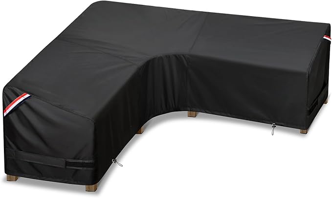 KylinLucky Large V-Shaped Patio Sectional Sofa Cover 100"x100", Heavy Duty Waterproof Outdoor Couch Cover with Air Vents, Fits Most Corner Sectionals, Black