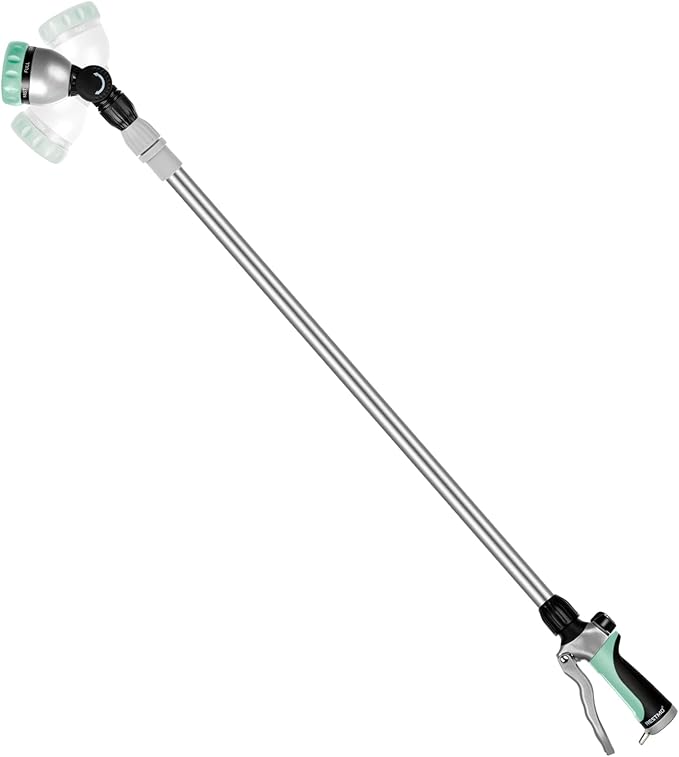 RESTMO 36”-60” Metal Watering Wand, Long Telescopic Tube | 180° Adjustable Ratcheting Head | 7 Spray Patterns | Flow Control, Perfect Garden Hose Sprayer to Water Hanging Baskets, Shrubs, Cyan