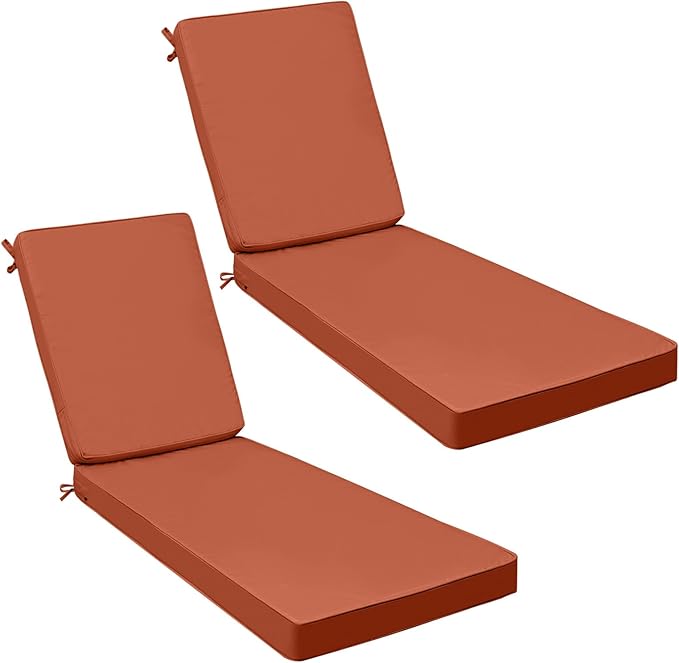 AAAAAcessories Outdoor Chaise Lounge Cushions, Waterproof Patio Furniture Replacement Cushions, Fade-Resistant, 80" x 26" x 3", Set of 2, Rust