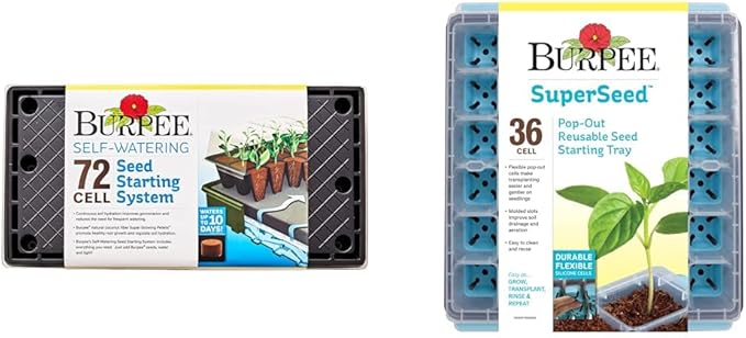 Burpee 72 Cell Self-Watering Growing System & SuperSeed Seed Starting Tray, 36 Cell Reusable, Black, Green, Indoor/Outdoor, Self-Watering, 1.5" Size