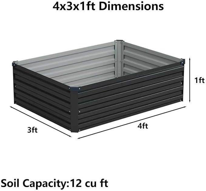 Foxlang 4x3x1ft(2 Pack) Galvanized Raised Garden Bed,Outdoor Planter Box Metal Patio Kit Planting Bed for Vegetables Flowers Herb,Black