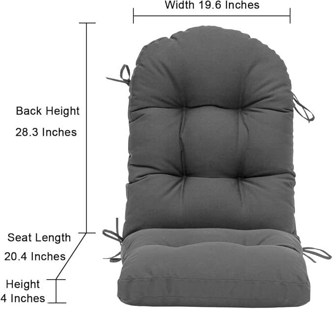 QILLOWAY Outdoor High Back Chair Cushion for Adirondack, All Weather Rocking Chair Cushions Thick Padded Replacement for Patio Furniture,Dark Grey