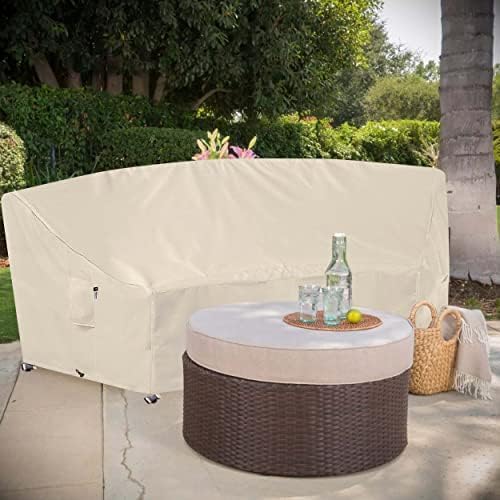 Curved Patio Furniture Cover for Outdoor Sectional Sofa, 96"(65") Reinforced Waterproof 600D Patio Sectional Covers, Lawn Outside Garden Furniture Winter Protector, Natural Beige