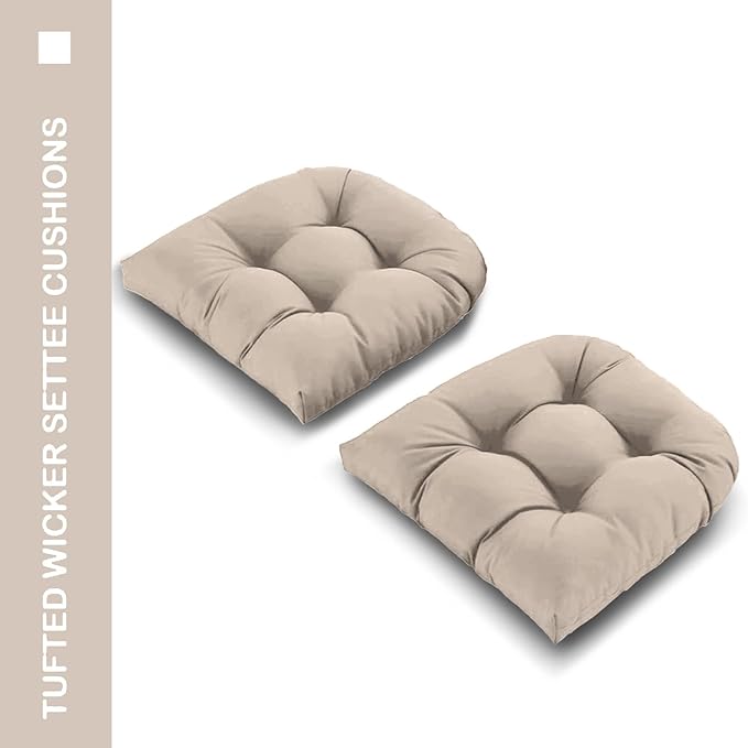 Outdoor Chair Cushions Set of 2, 22x22x4 Inch Seat Pads with Ties for Patio Wicker Chairs Garden Dining Chair, Indoor Outside Use, Fade-Resistant & Waterproof, Taupe