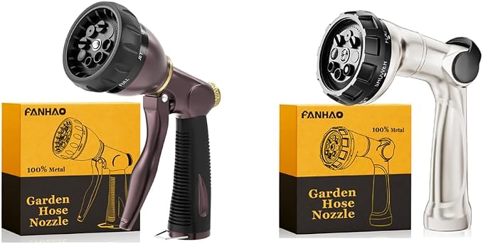 FANHAO Heavy Duty Garden Hose Nozzle + 100% Metal Thumb Control Water Hose Sprayer