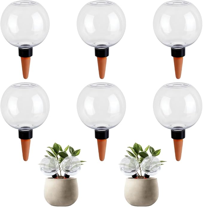 AHANDMAKER 6Pcs Plant Watering Globes, Clear Plastic Self Watering Planter Inserts with Slow Release Control 17.5 oz Round Automatic Water Bulbs for Indoor Outdoor Plants Home Garden Office Use