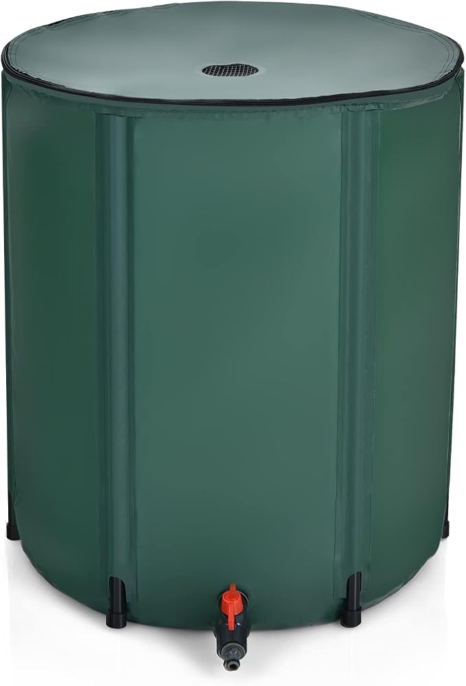GOFLAME Rain Barrel Water Collector Portable Foldable Collapsible Tank,Spigot Filter Water Storage Container, Green (50 Gallon)