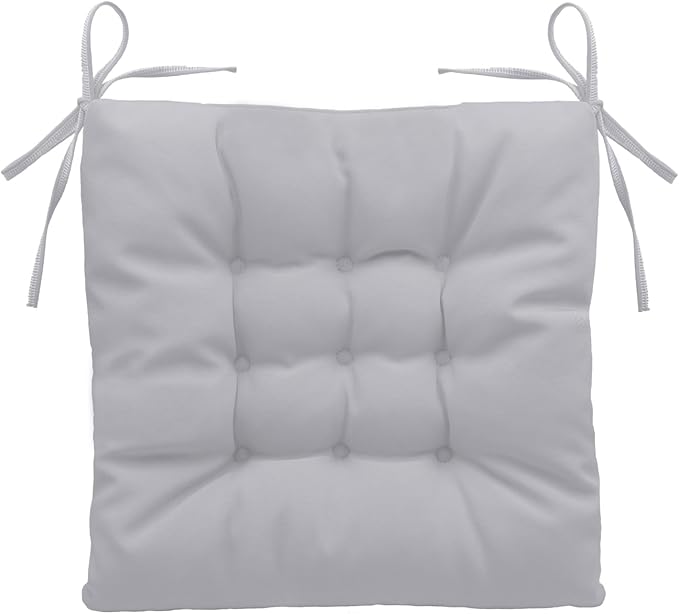 Outdoor Indoor Tufted Chair Cushions, Seat Cushions with Ties, Chair Pads Waterproof for Porch Kitchen Office Garden Pale Gray 16" x 16", Set of 1