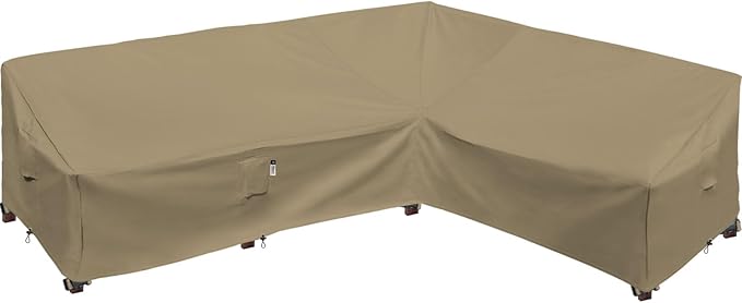 Heavy Duty Outdoor Sectional Sofa Cover, 115"X83" L-Shaped Waterproof 600D Patio Couch Cover, Lawn Patio Furniture Covers (Desert Khaki, L-Shaped-Right Facing-115 x83)