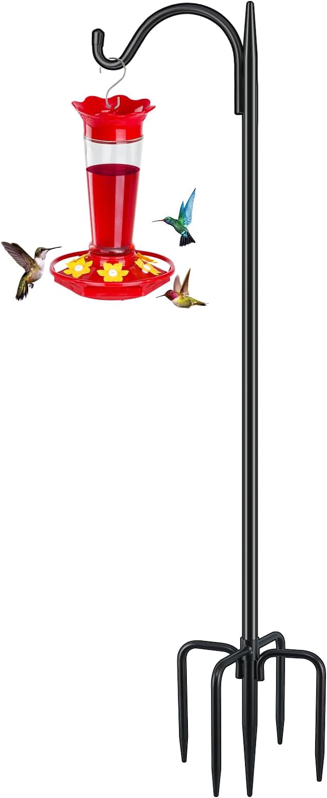 Shepherds Hook &2 Pack 16 oz Plastic Disc Hummingbird Feeders