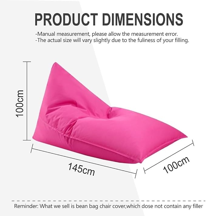 SXBCyan Waterproof Bean Bag Chair Cover（No fillers） Outdoor Oxford Lazy Sofa Giant Triangular Beanbag Pouf Couch Beach Floating Pool Floor Seating Oversized Relaxation Soft Chaise Lounge(Pink)
