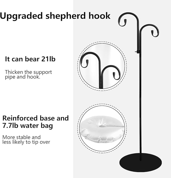 32-75" Shepherd Hook Stand, Adjustable Free Standing Pole Holder for Hanging Bird Feeders, Lanterns, Wreaths and Wind Chimes, Indoor and Outdoor Use on Patio, Yard or Porch