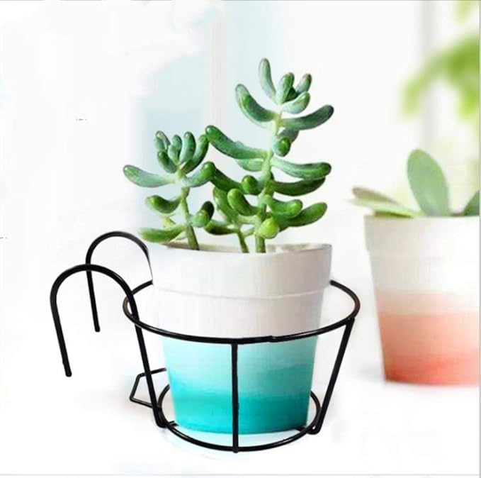 1 Pack Hanging Railing Planters Flower Pot Holders Plant Iron Racks Fence Metal Potted Stand Mounted Balcony Round Plant Baskets Shelf Container Box for Indoor and Outdoor Use-White,Garden Steel Pots