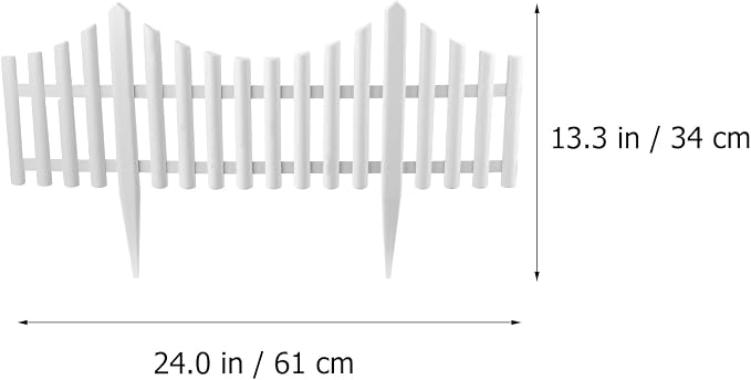 5 Pcs Flexible Picket Fence Garden Border, Plastic Decorative Landscape Edging Fences, Grass Lawn Flowerbeds Plant Borders, White (Overall Length 120 Inches)