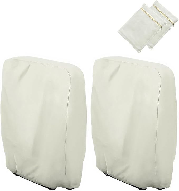 Uranshin Outdoor Folding Chair Covers 2PCS, Zero Gravity Chair Cover 28" W x 13" D x 43" H, Waterproof 210D Oxford Funiture Cover with Storage Bag, Patio Chair Cover for All Weather (Beige)