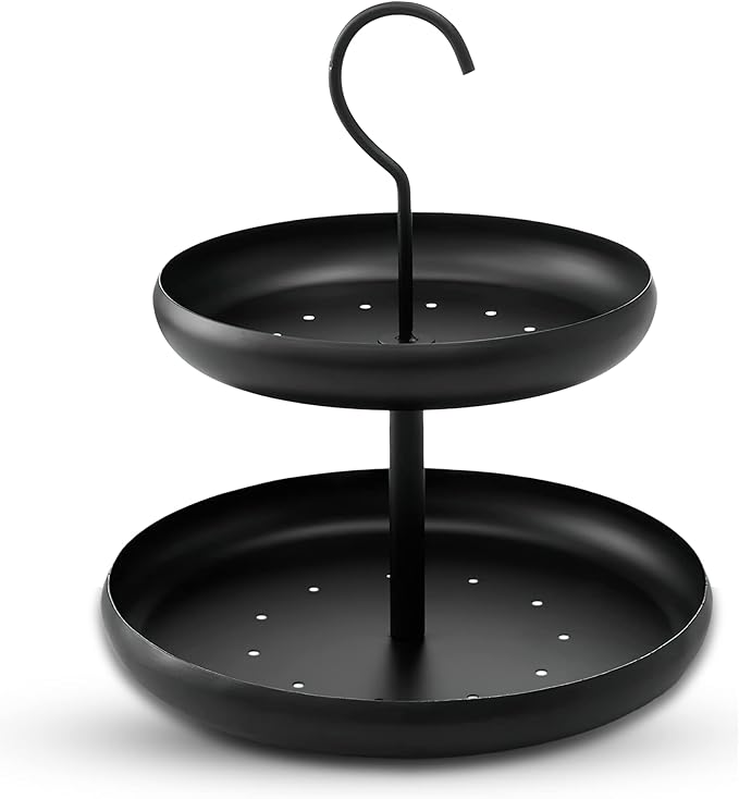 Monarch Abode Hanging Bird Feeder for Outdoors – Hanging Birdfeeder with Two Levels for Wild Birds, Matte Black Two-Tier Metal Decorative Wild Bird Feeder for Outside Garden Patio Deck Yard