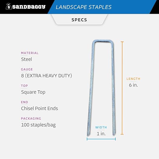 Sandbaggy 6 inch Landscape Sod Staples (8 Gauge Steel) | Great for Hard & Rocky Soil | 40% Thicker Than Standard 11 Gauge | Trusted by Farmers & Contractors Across USA (400 Staples)