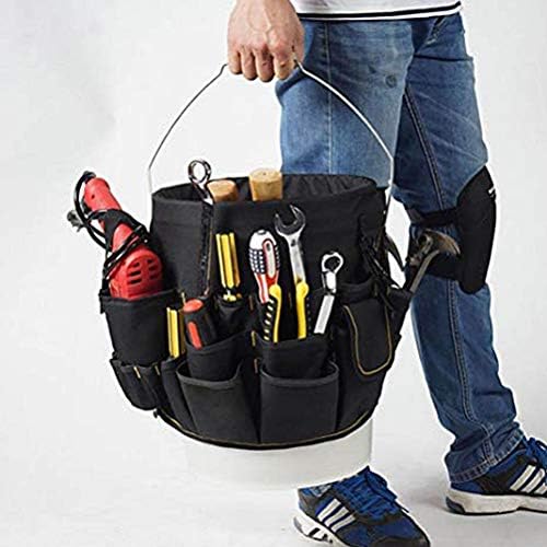 HEEPDD Bucket Tool Organizer, 56 Pockets Caddy Bag for Garden Construction, Carpenter, Electrician, Builder, Black