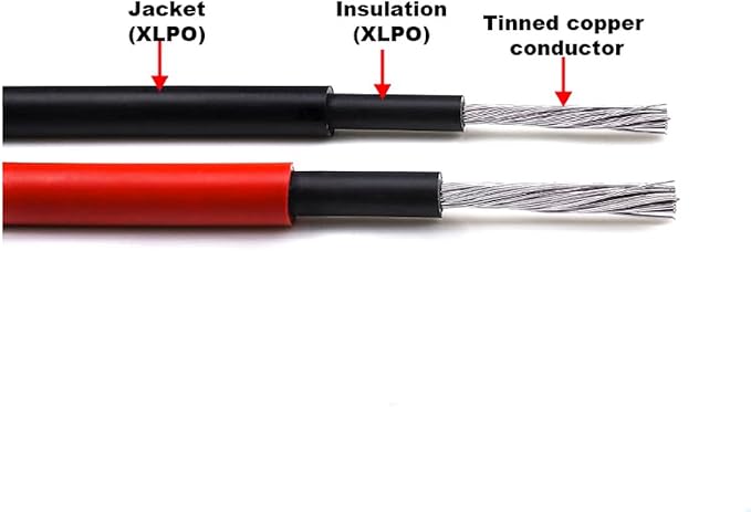 Solar Cable 50Ft 15M 10 awg Wire, 50FT Black + 50FT Red 10 Gauge Solar Extension Cable Wire with 4 Pairs Solar Connectors for RV, Photovoltaic Systems (50, Black red)