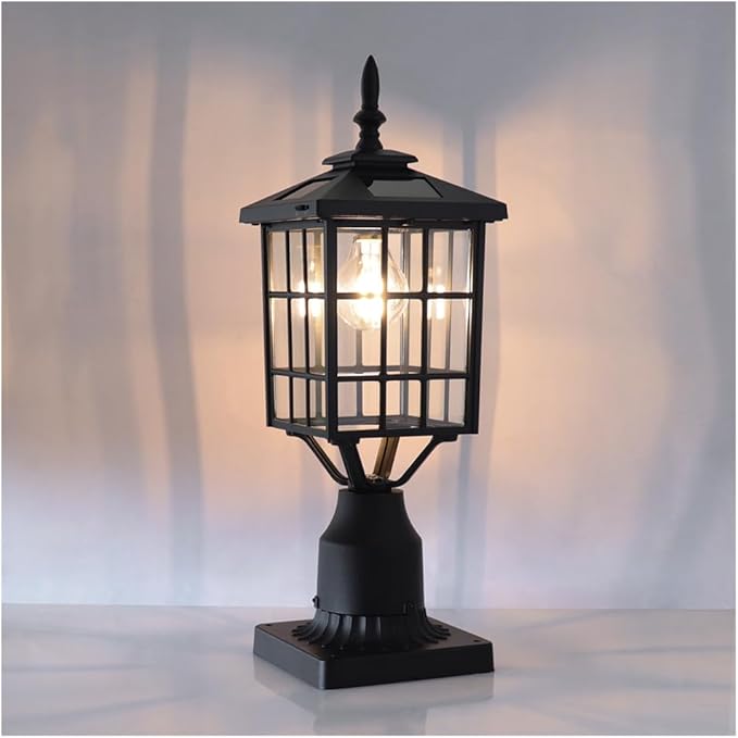 ST4224Q-A Solar Post Light Outdoor, Landscape Led Squared Frame Fixture with 3" Pier Mount Base for Garden Street Post Pole Yard Driveway Entryways (Black)