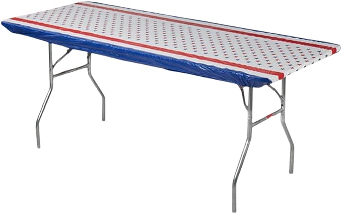 Kwik-Covers 6' Rectangle Plastic Table Covers 30" x 72", Bundle of 5 (Patriotic)