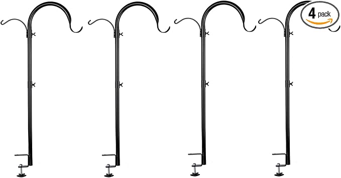 WOSIBO 4 Pack Three Span Deck Hook, 37 Inches Deck Bird Feeder Pole, Hanging Baskets Porch Multi-Hook for Deck Kit with Three Branches for Plant Hangers, Lanterns, Wind Chimes and More